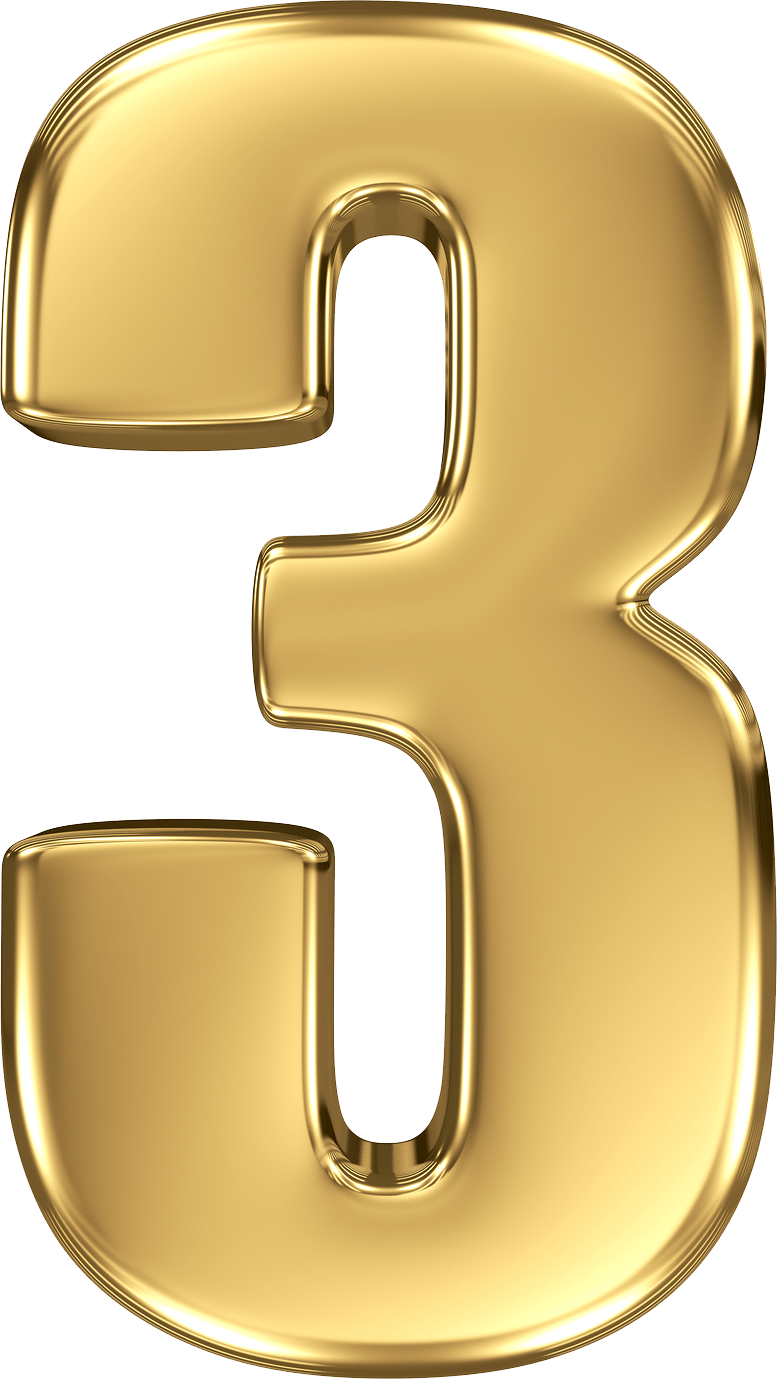 Golden Number Three3 D Rendering PNG