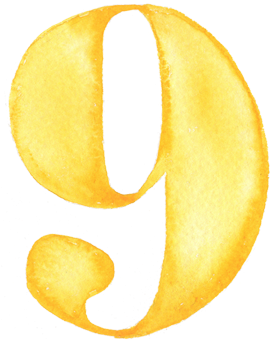 Golden Number9 Watercolor PNG