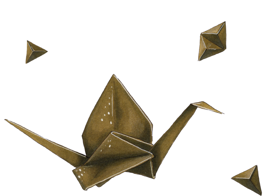 Golden Origami Craneand Paper Planes PNG