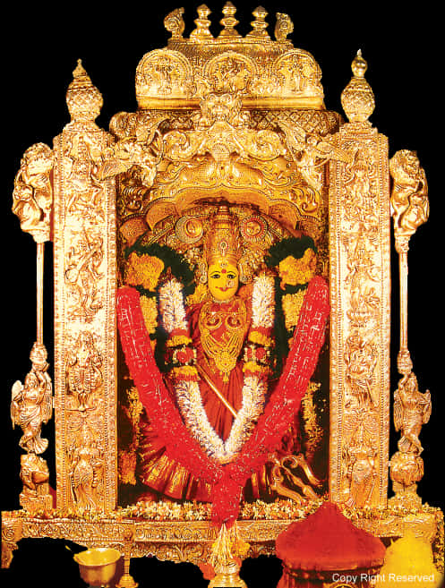 Golden Ornate Durga Idol PNG
