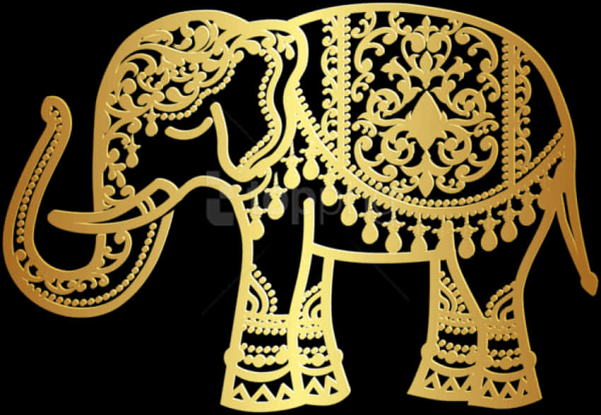 Golden Ornate Elephant Illustration PNG