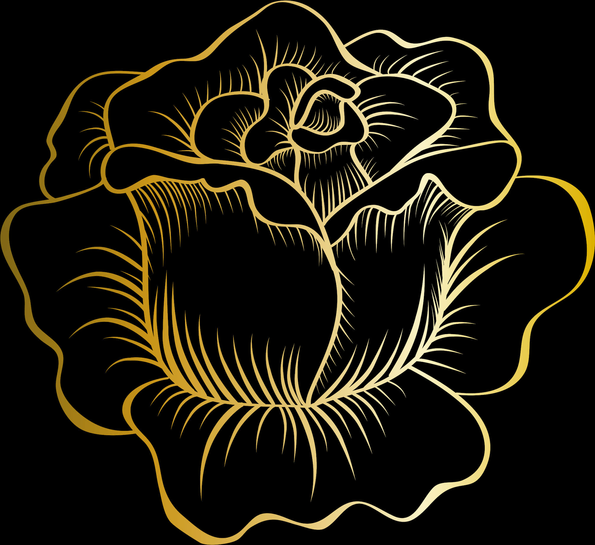 Golden Outlined Flower Illustration PNG