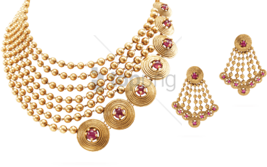 Golden Pearl Necklace Earrings Set PNG