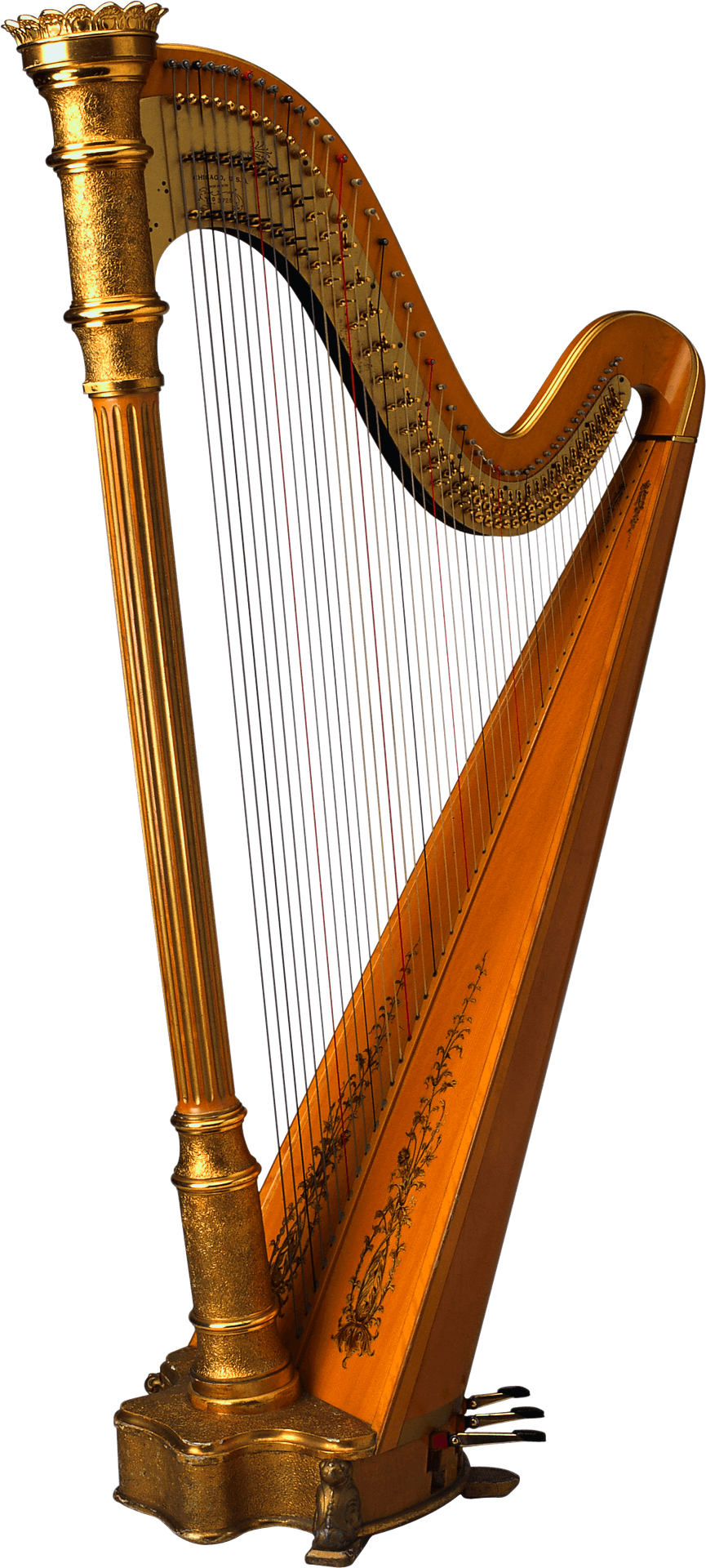 Golden Pedal Harp Isolated PNG
