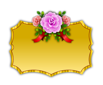 Golden Plaquewith Roses Design PNG
