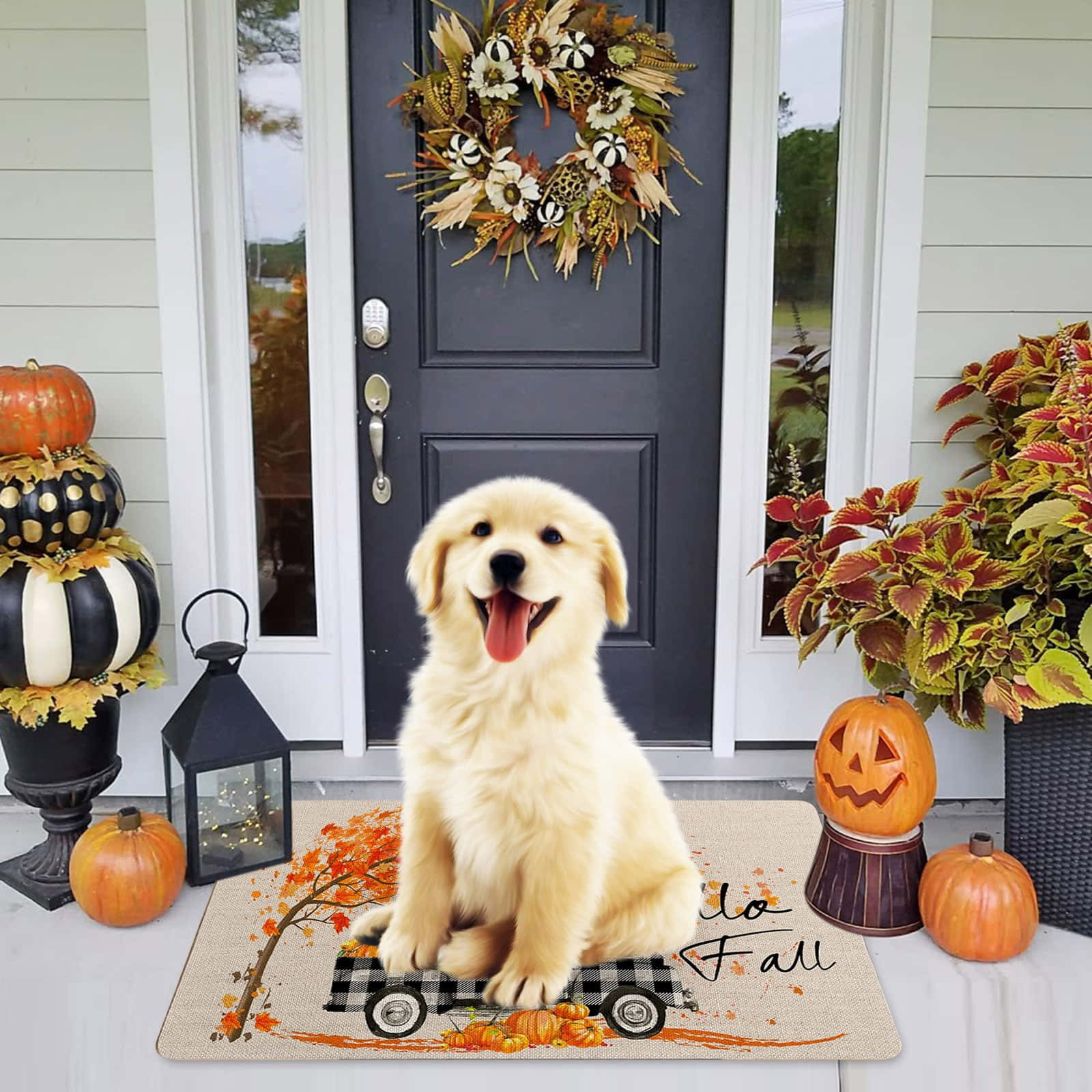 Golden Puppy Autumn Welcome Wallpaper