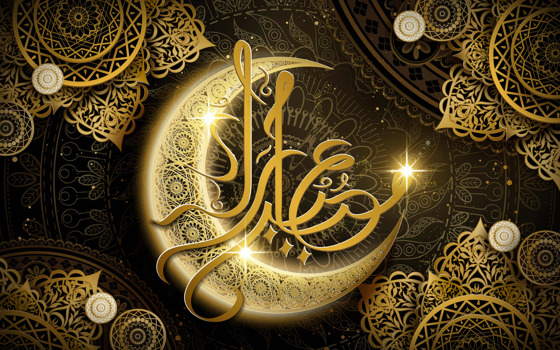 Golden Ramadan Crescent And Calligraphy Wallpaper