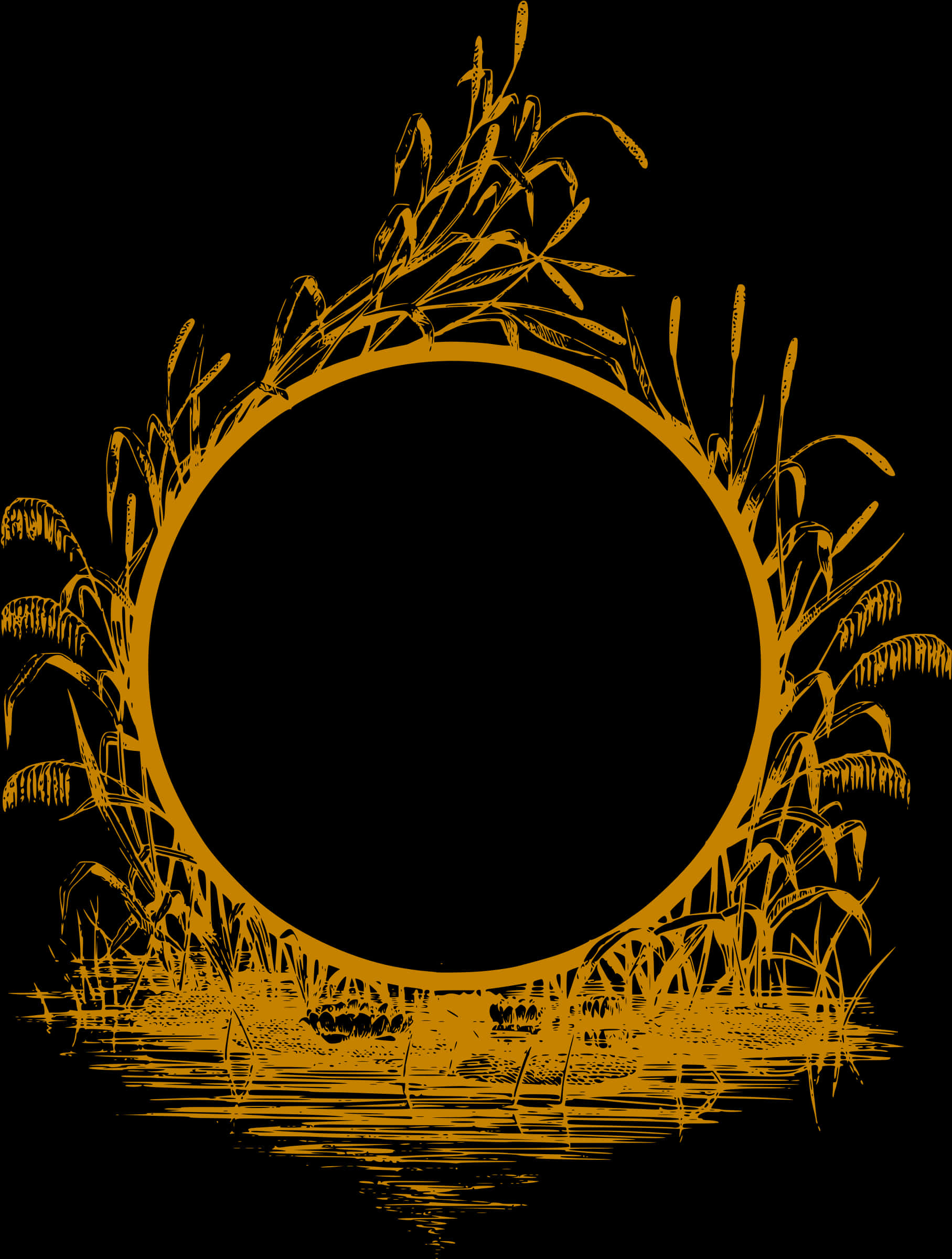 Golden Reed Circle Frame PNG