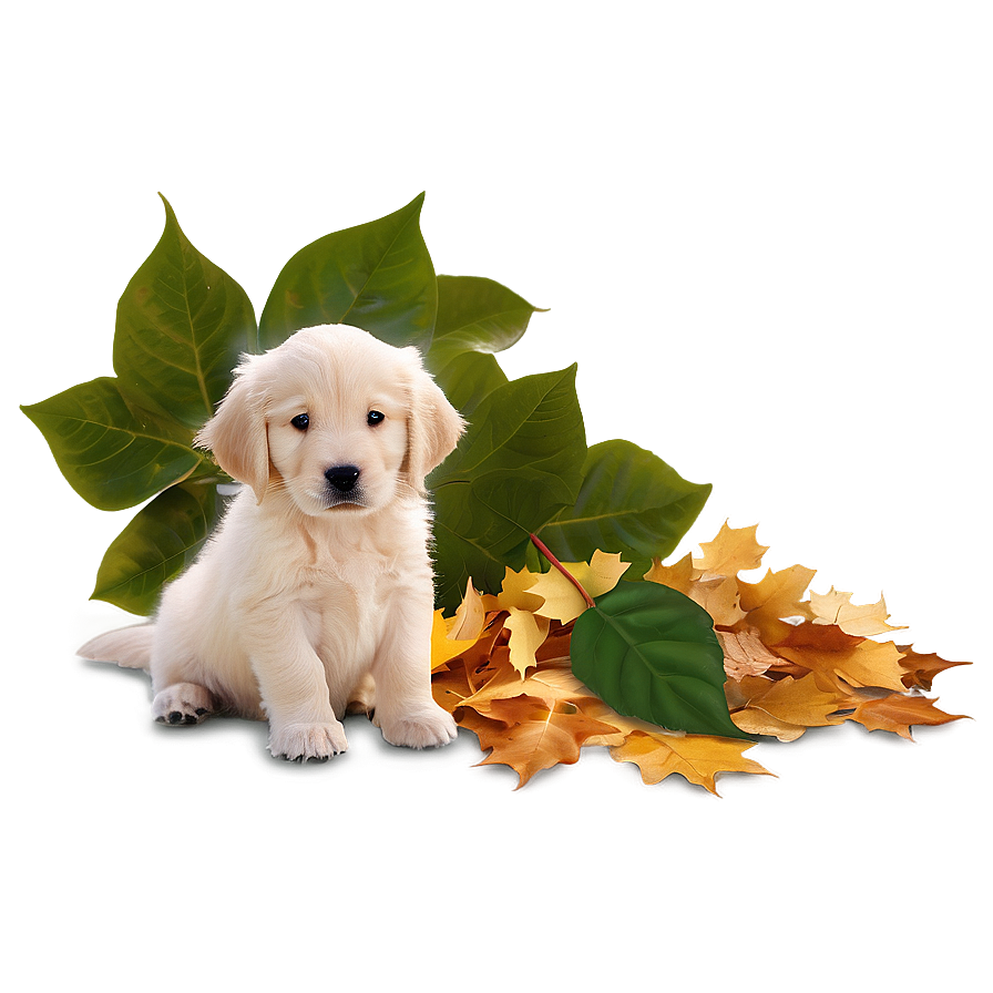 Golden Retriever Puppy And Leaves Png 06252024 PNG