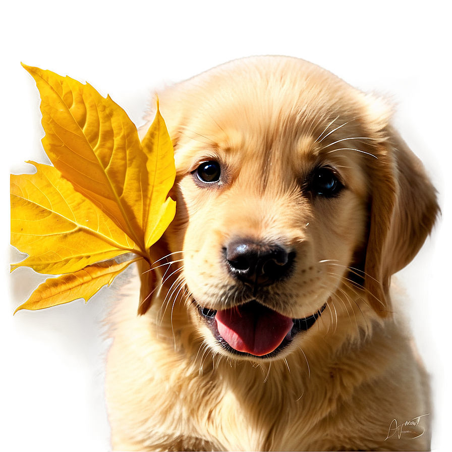 Golden Retriever Puppy And Leaves Png 06252024 PNG