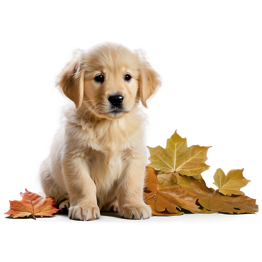 Golden Retriever Puppy And Leaves Png 24 PNG