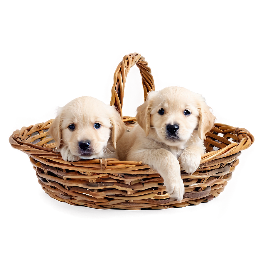 Golden Retriever Puppy In Basket Png 06252024 PNG