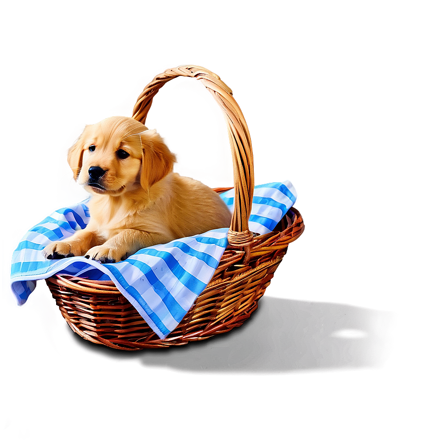 Golden Retriever Puppy In Basket Png Htp PNG