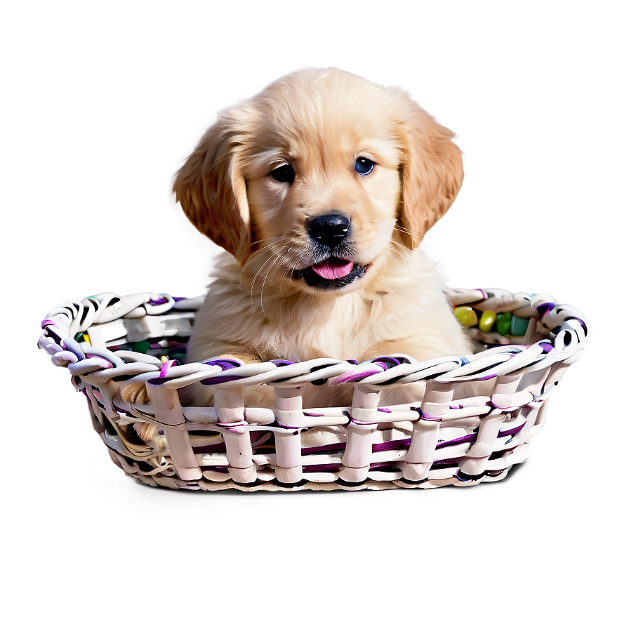 Golden Retriever Puppy In Basket Png Imf3 PNG