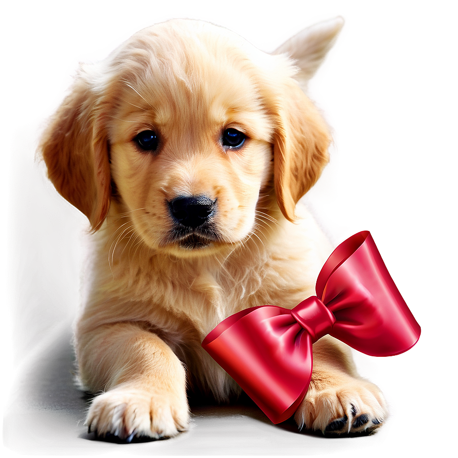 Golden Retriever Puppy With Bow Png Los81 PNG