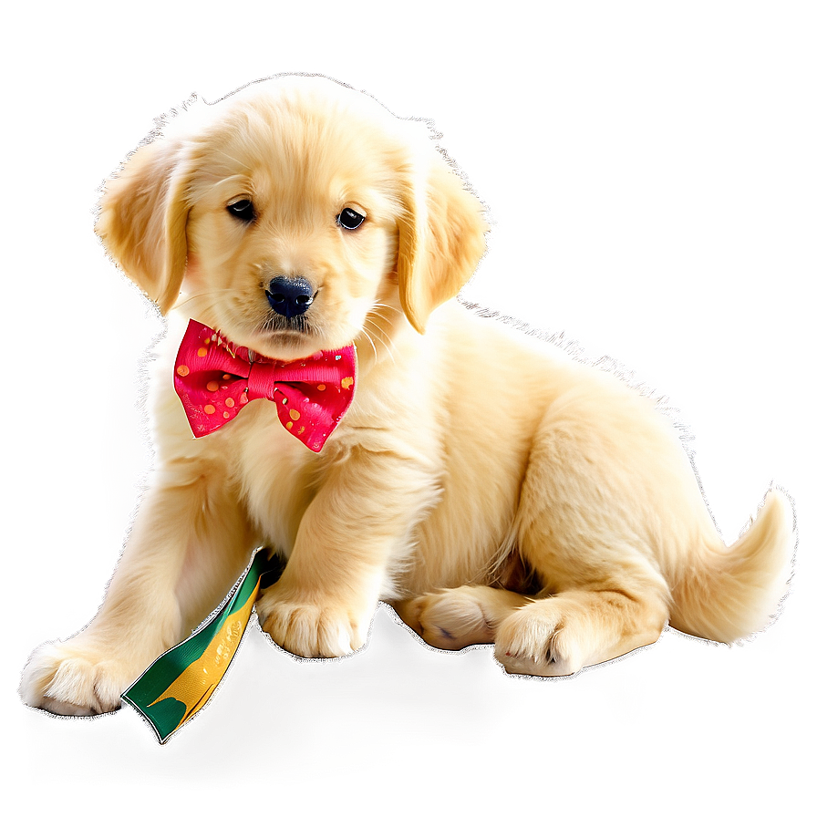 Golden Retriever Puppy With Bow Png Rxe45 PNG