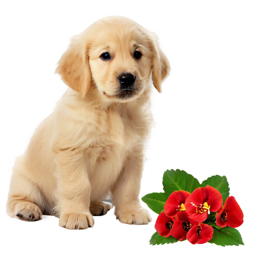 Golden Retriever Puppy With Flowers Png 53 PNG