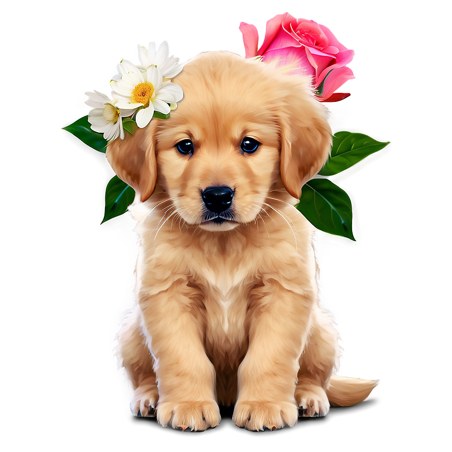 Golden Retriever Puppy With Flowers Png 73 PNG