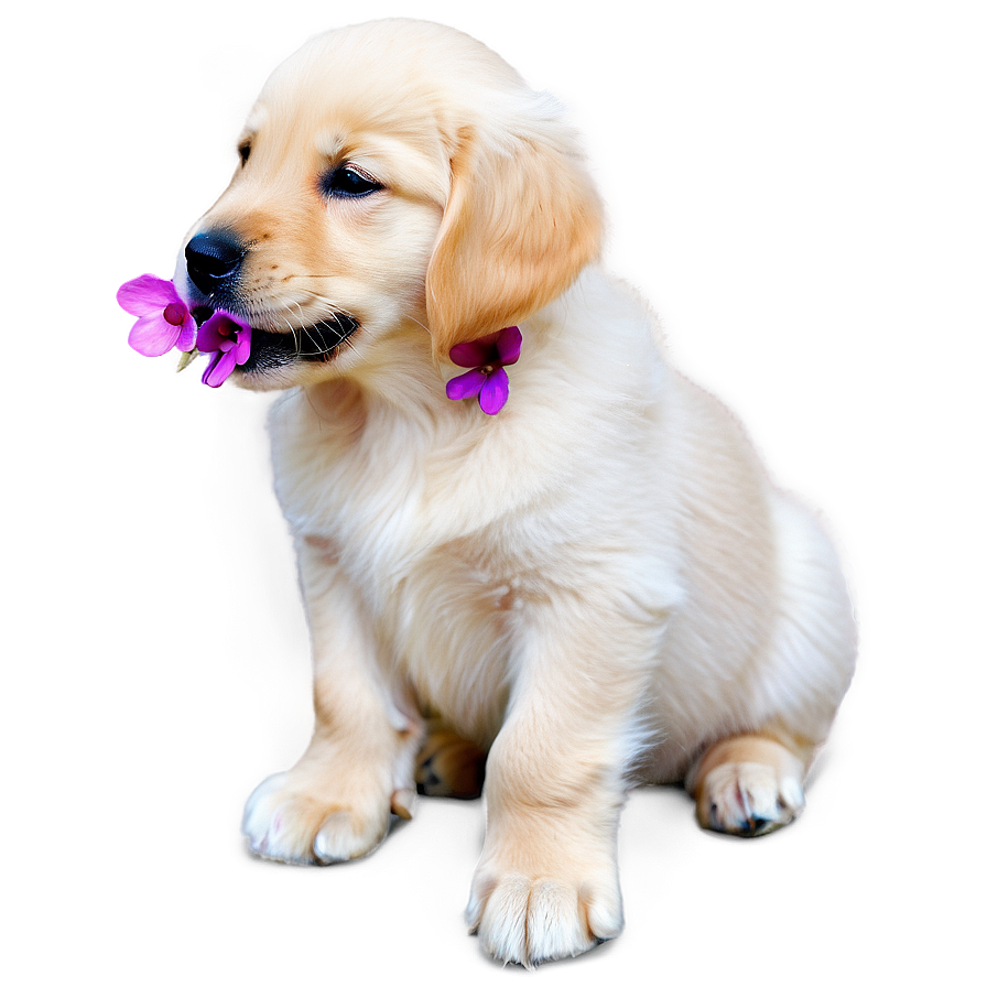 Golden Retriever Puppy With Flowers Png Apy PNG