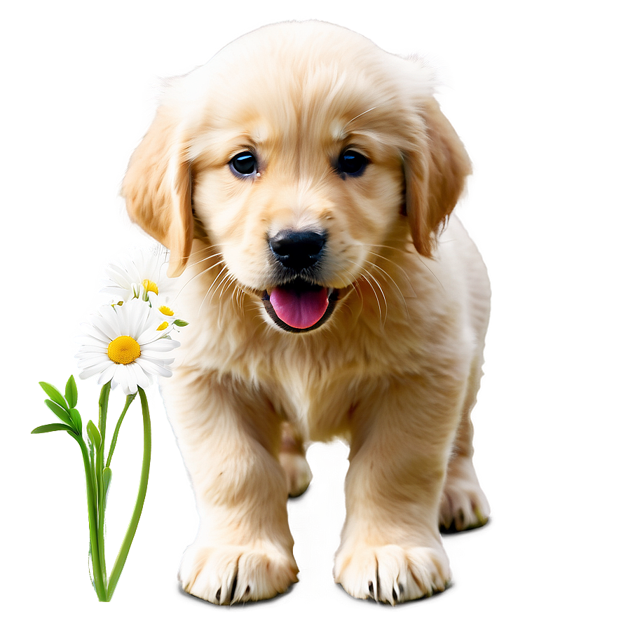 Golden Retriever Puppy With Flowers Png Bpf PNG