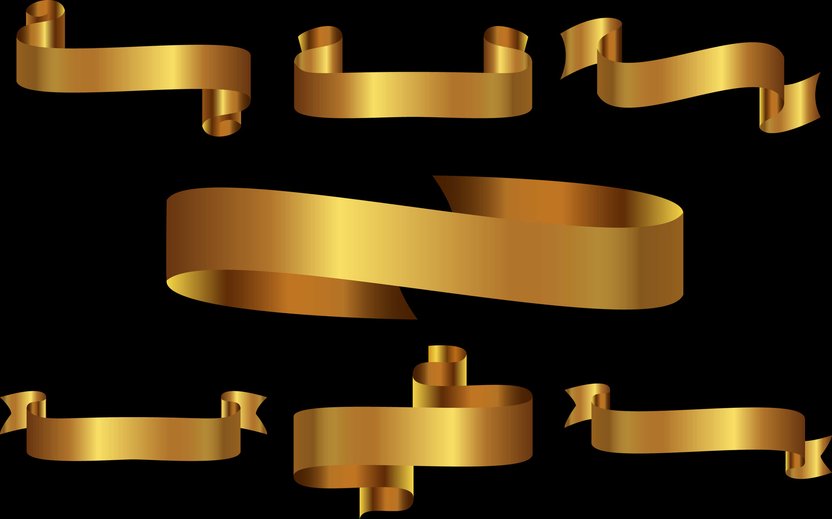 Golden Ribbon Banner Set PNG