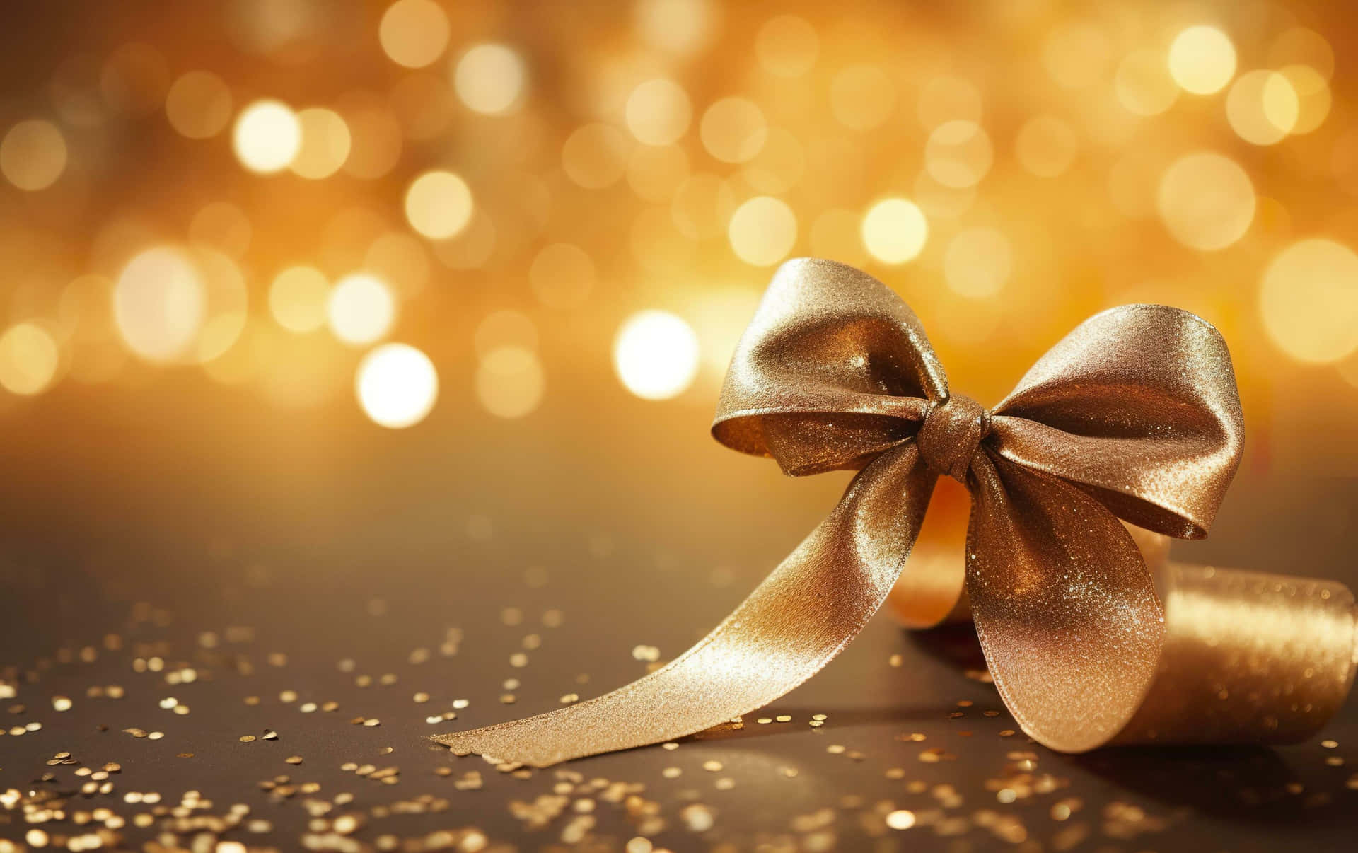 Golden Ribbon Bow Sparkling Background Wallpaper