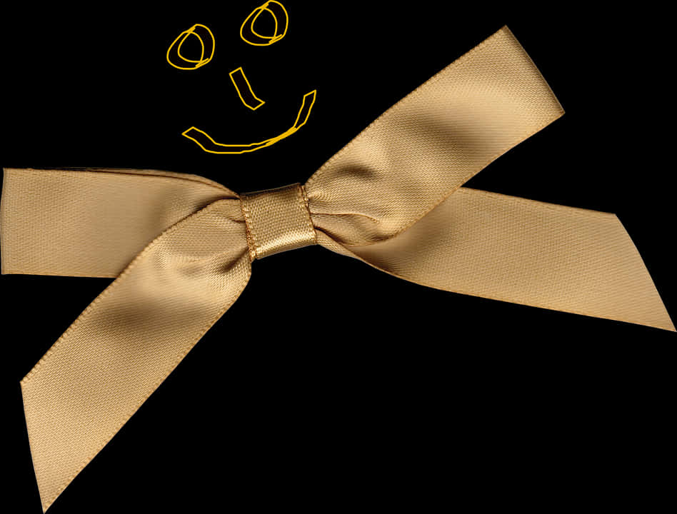 Golden Ribbon Smile Doodleon Black Background PNG