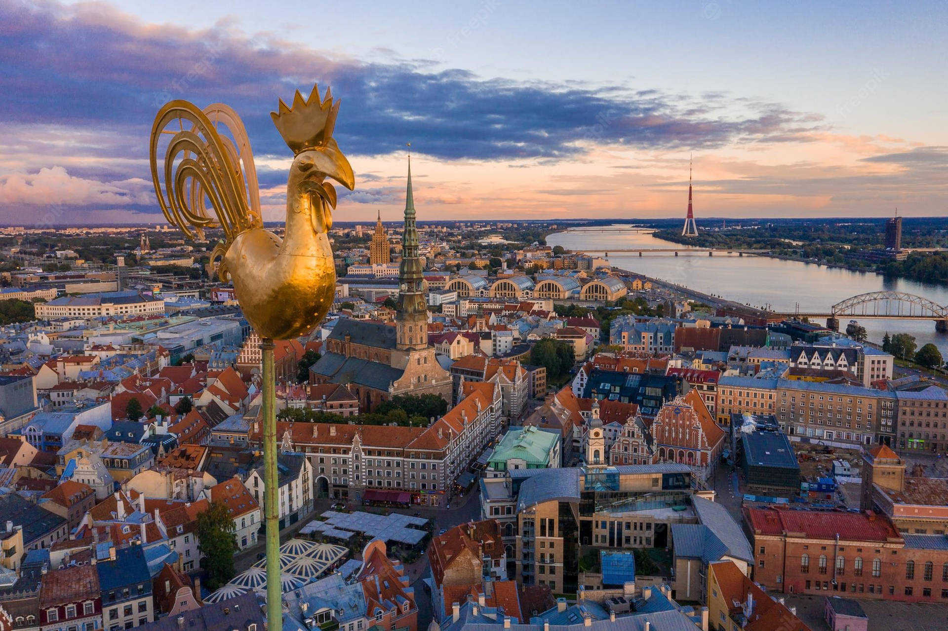 Golden Rooster In The Tower Of Riga Wallpaper