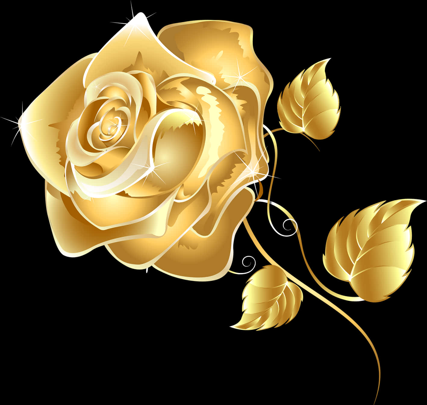 Golden Rose Illustration PNG