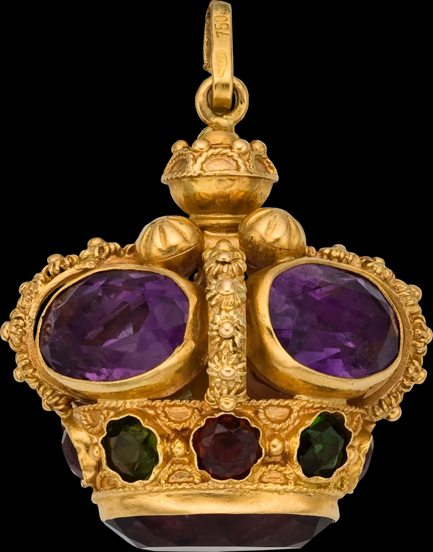 Golden Royal Crown Pendantwith Gemstones.jpg PNG