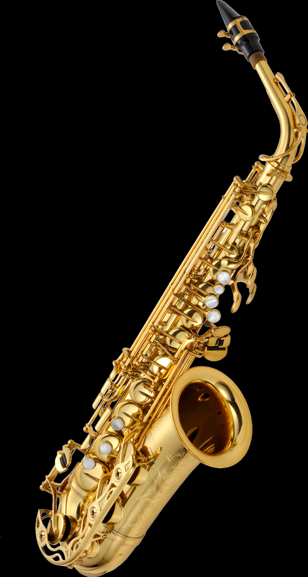 Golden Saxophone Isolatedon Black PNG