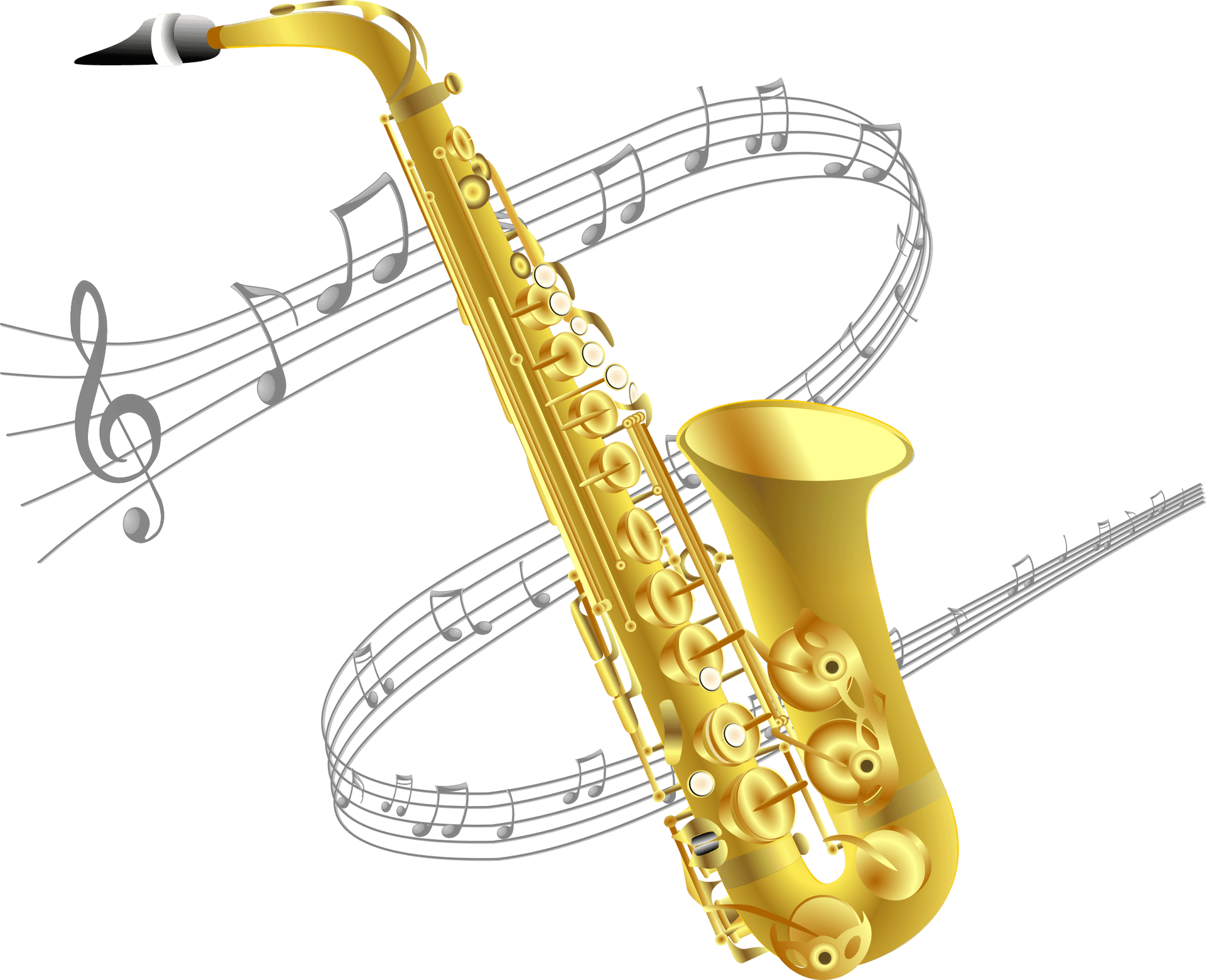 Golden Saxophone Musical Notes PNG