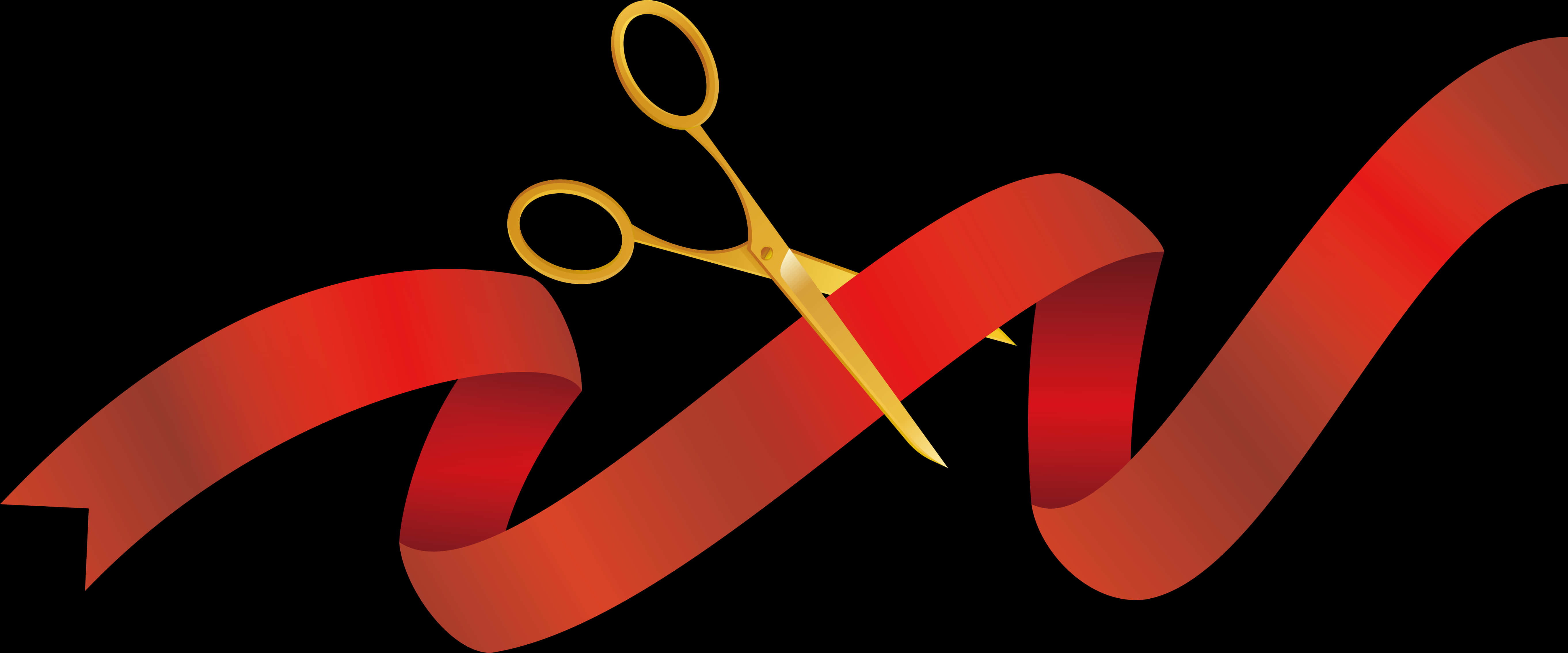Golden Scissors Red Ribbon Cutting PNG