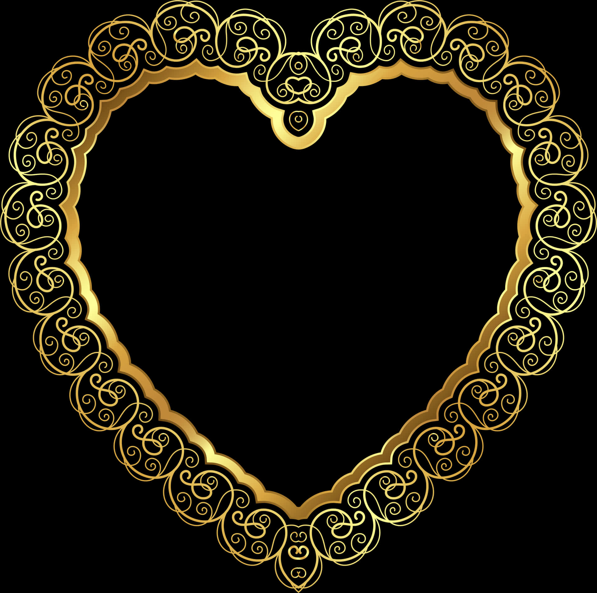 Golden Scrollwork Heart Outline PNG