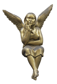 Golden Seated Angel Sculpture PNG