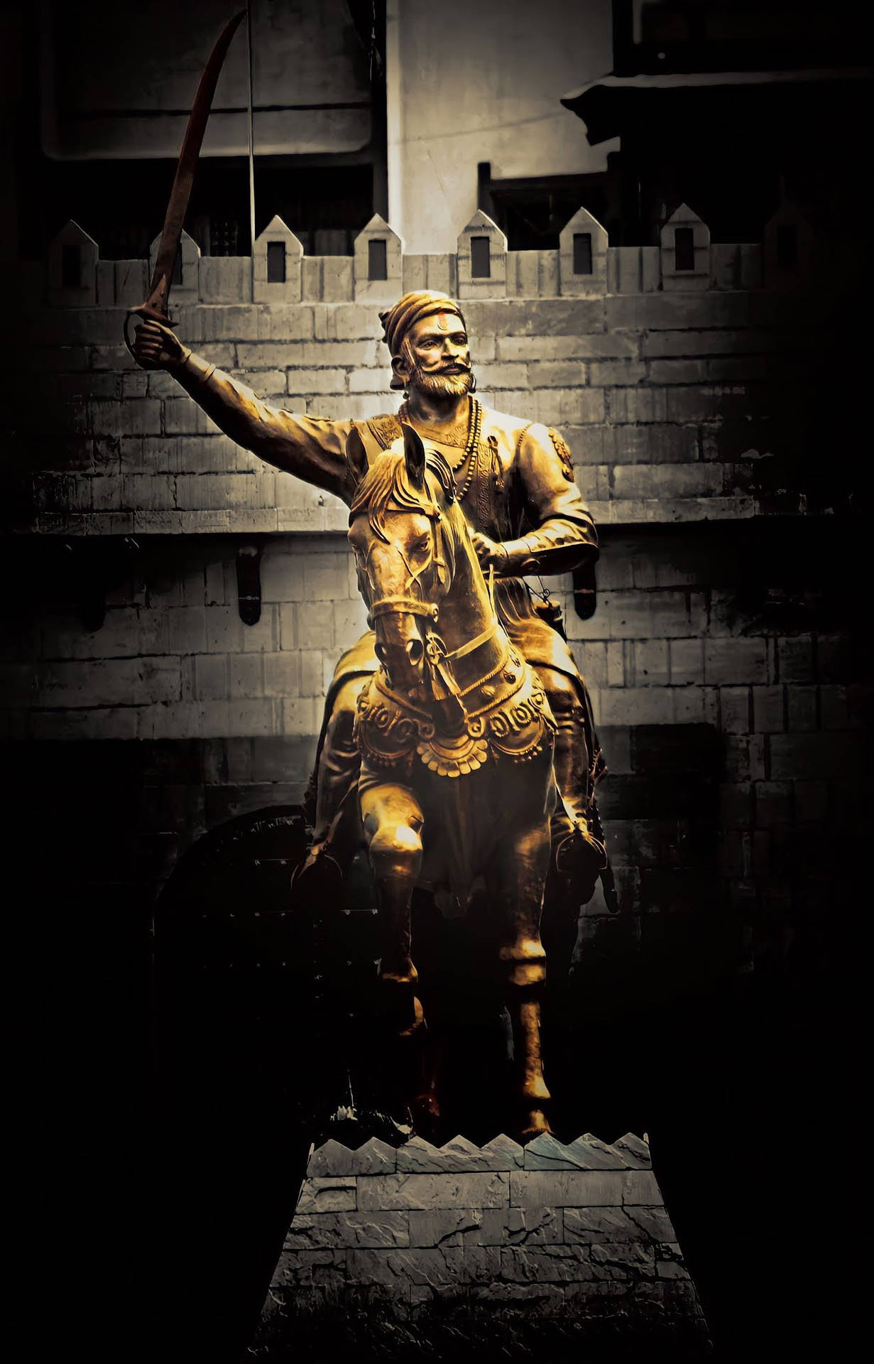 Download Golden Shivaji Maharaj Statue Wallpaper 