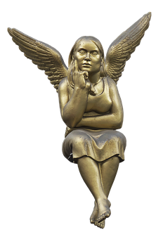 Golden Sitting Angel Sculpture PNG