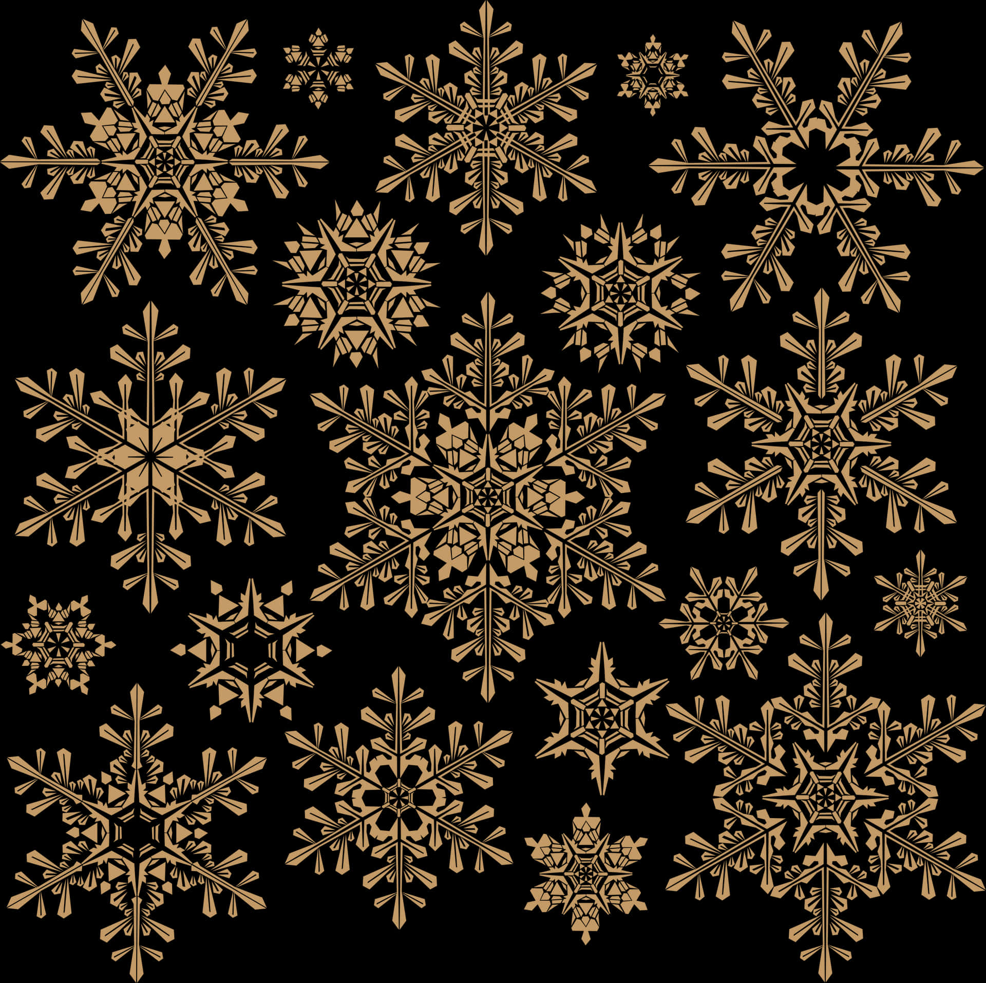 Golden_ Snowflake_ Collection_ Black_ Background PNG