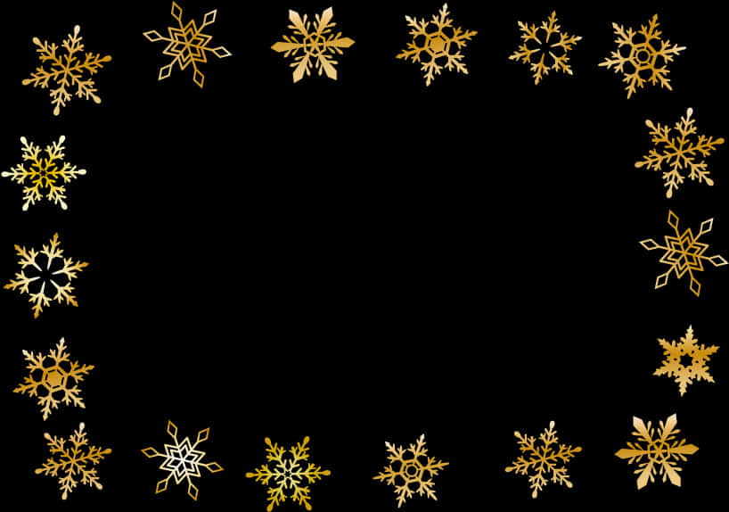 Golden Snowflakes Pattern Black Background PNG