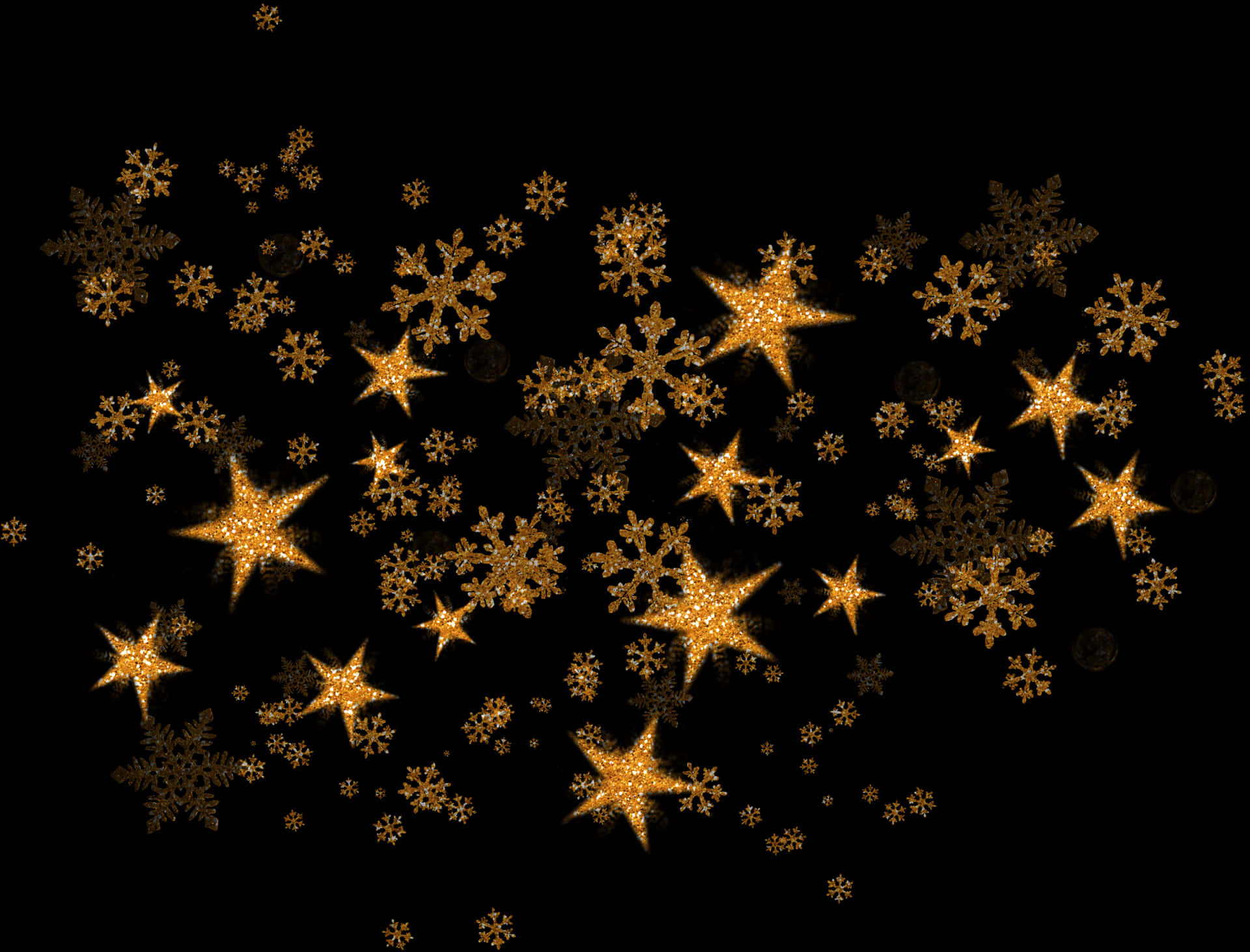 Golden Snowflakeson Black Background PNG