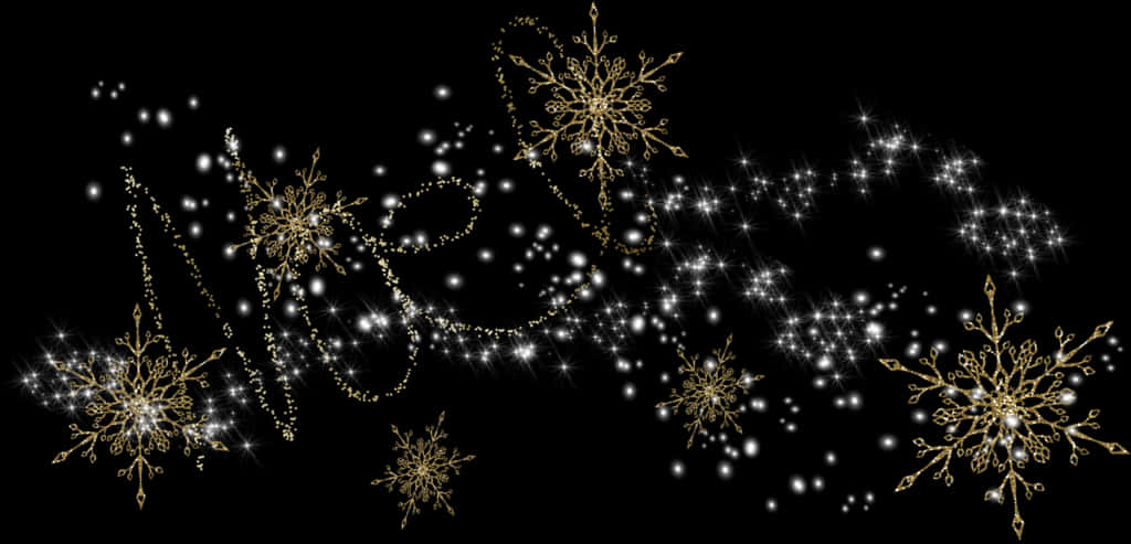 Golden Snowflakeson Black Background PNG