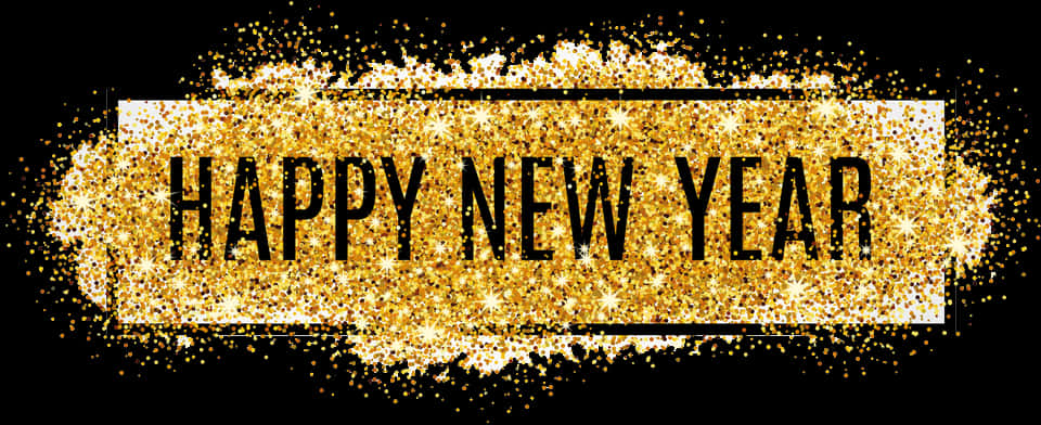 Golden Sparkle Happy New Year Banner PNG