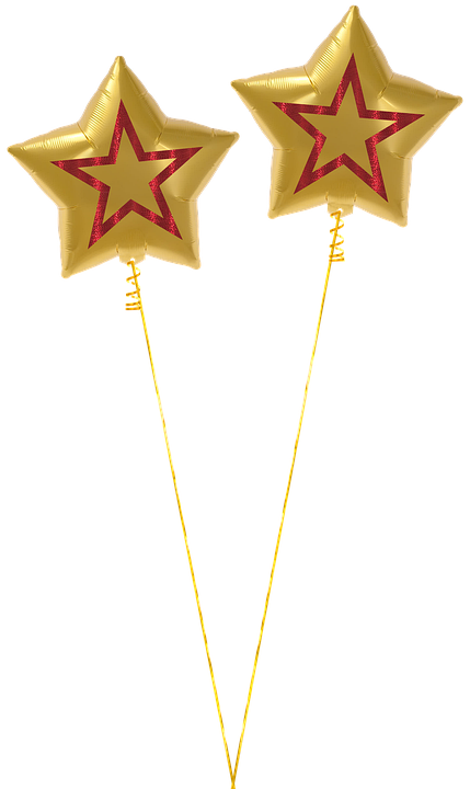 Golden Star Balloonswith Red Accents PNG