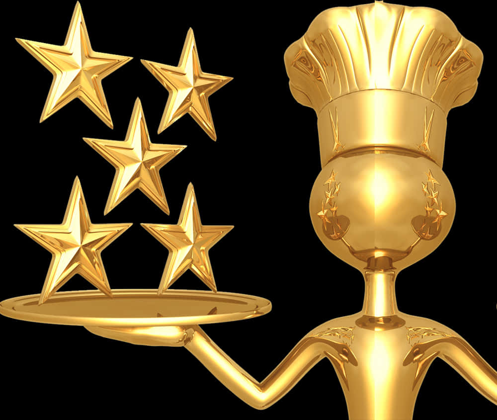Golden Star Chef Serving Stars PNG