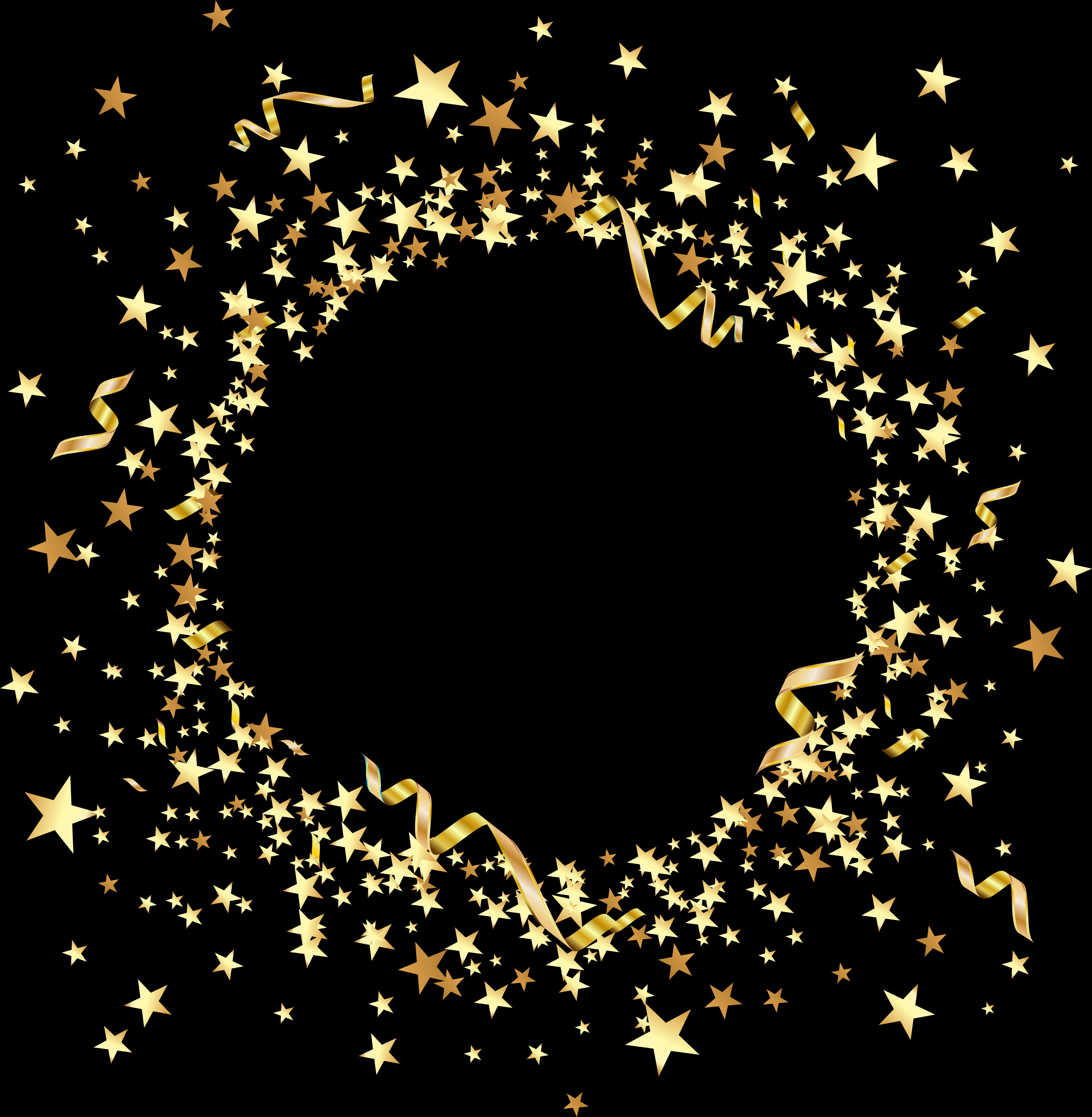 Golden Star Frame Black Background PNG