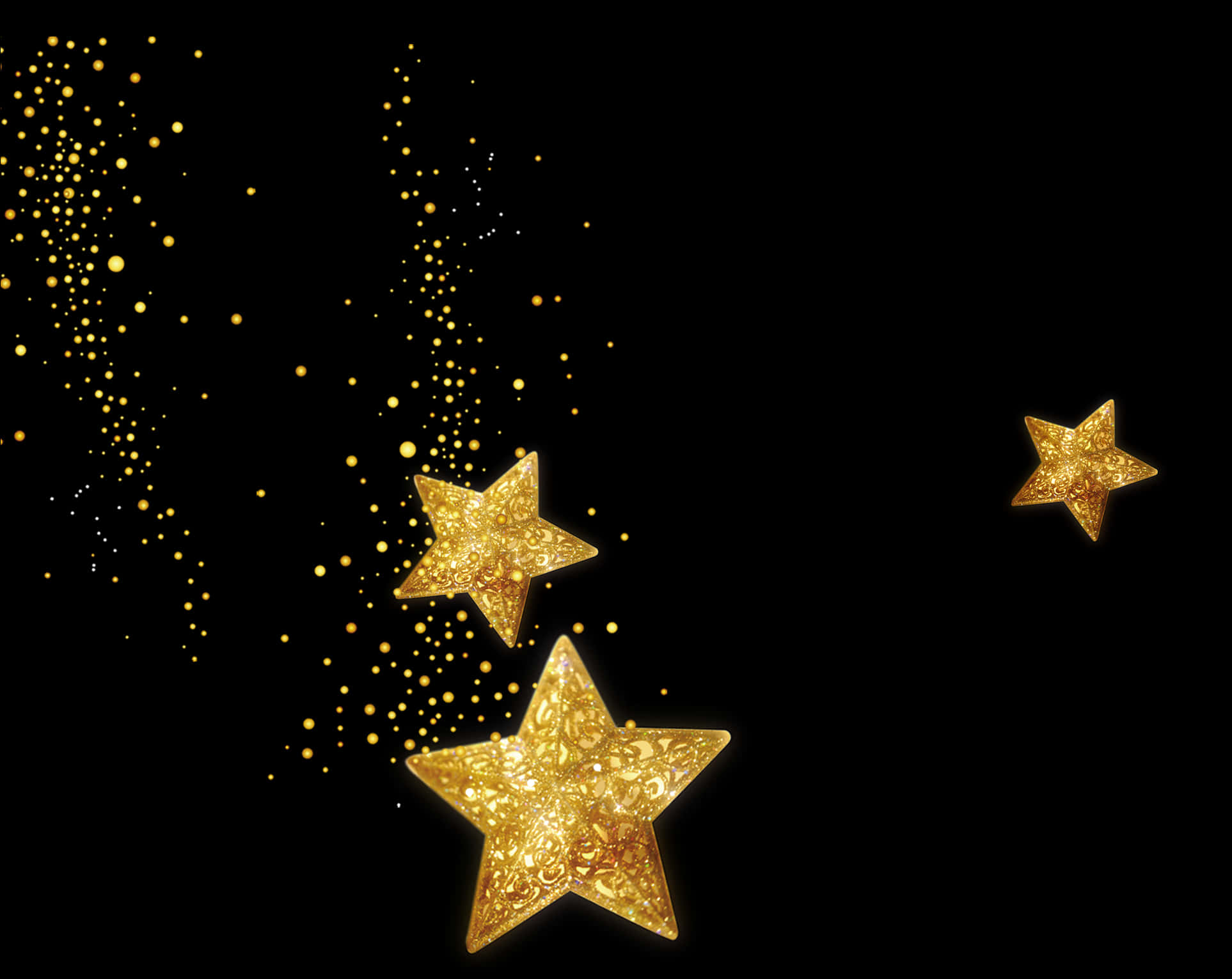 Golden Stars Sparklingon Black Background PNG