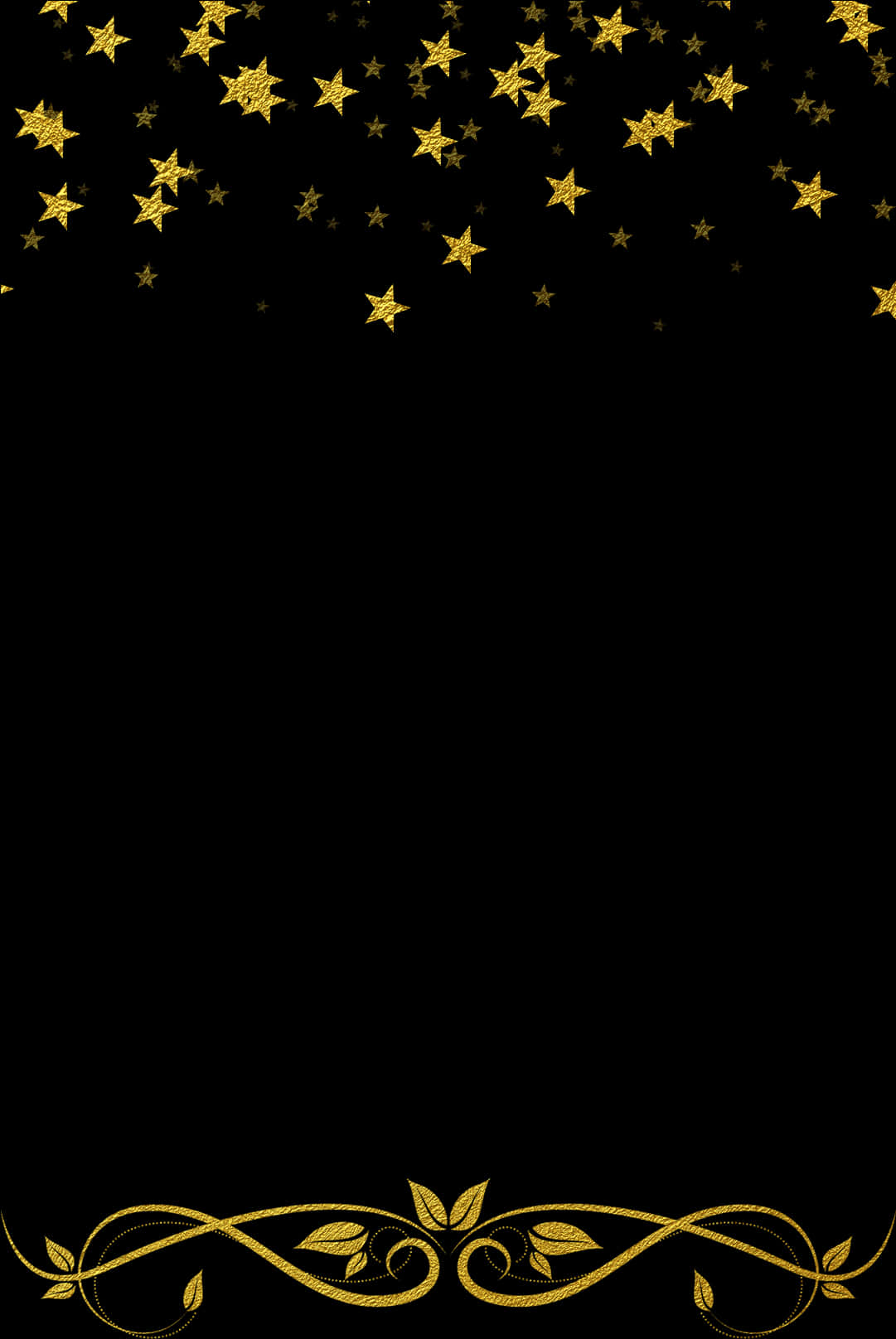 Golden Starsand Scroll Designon Black Background PNG