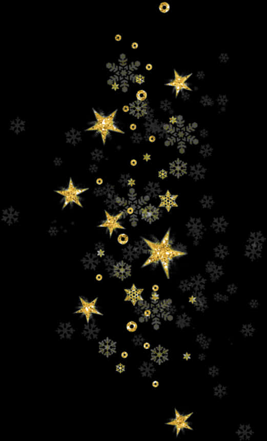 Golden Starsand Snowflakes Pattern PNG