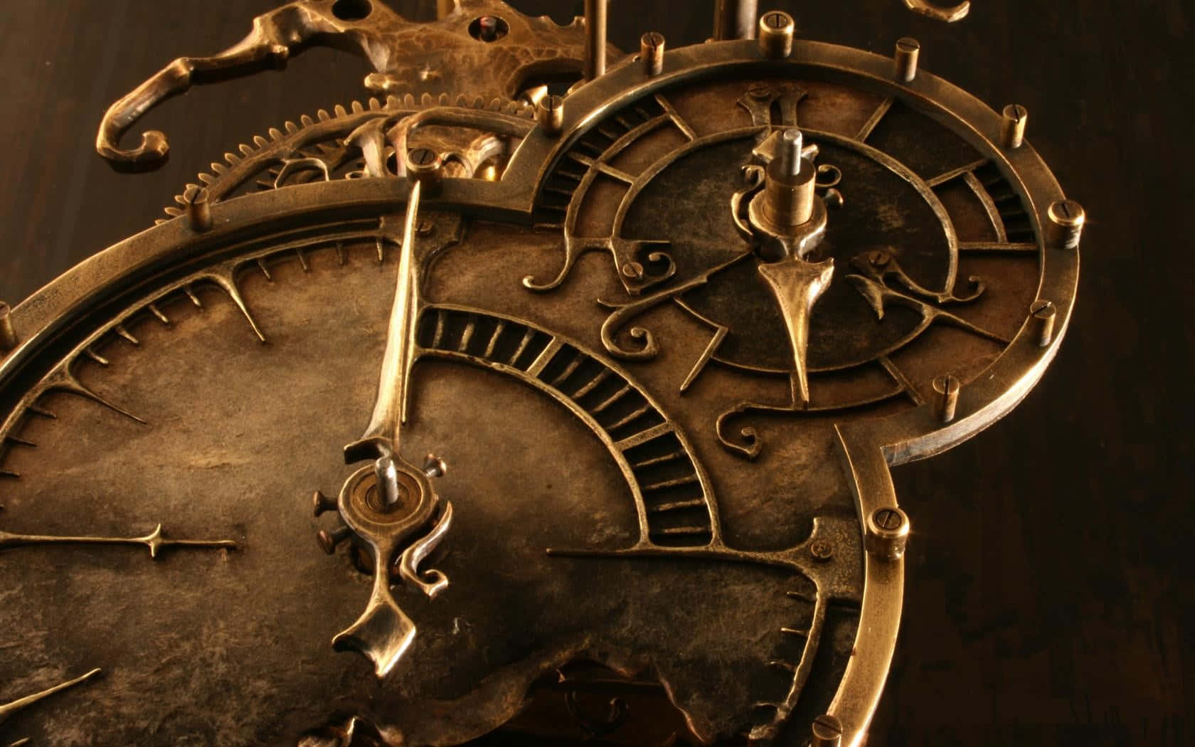 Golden Steampunk Time Clock Wallpaper