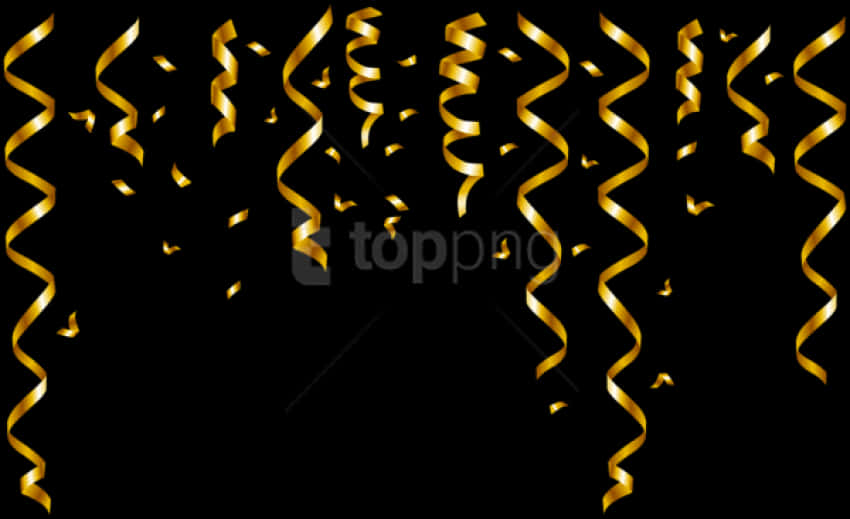 Golden Streamers Confetti Black Background PNG